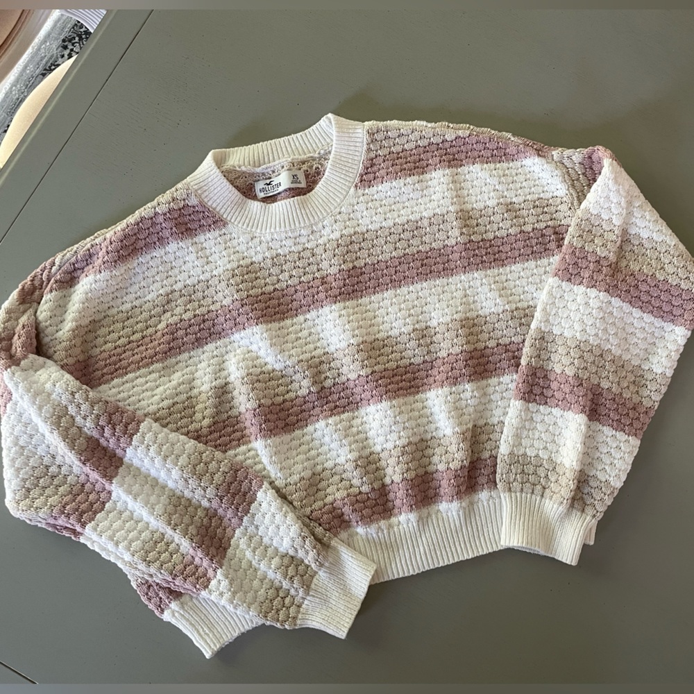 Hollister Striped light Brown Mauve and Cream Sweater